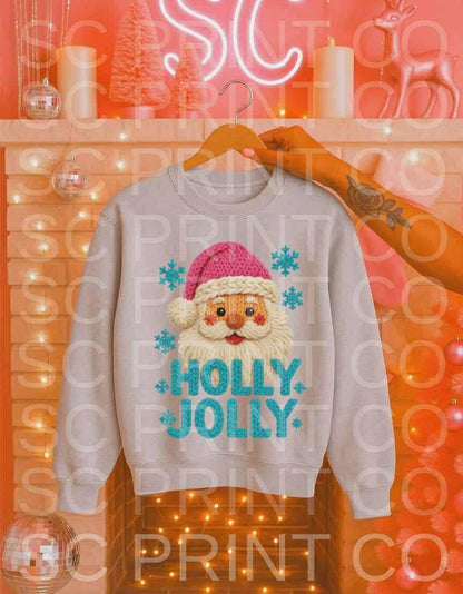 Santa Holly Jolly Yarn ADULT & YOUTH TEE OR PULLOVER