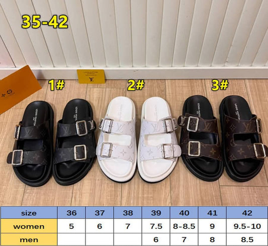 L Sandals 2 Strap  Black/White/Brown