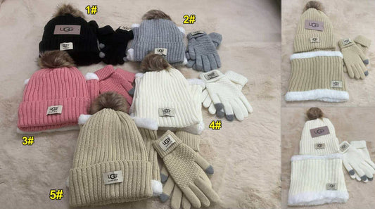 U Ribbed Hat & Glove Set